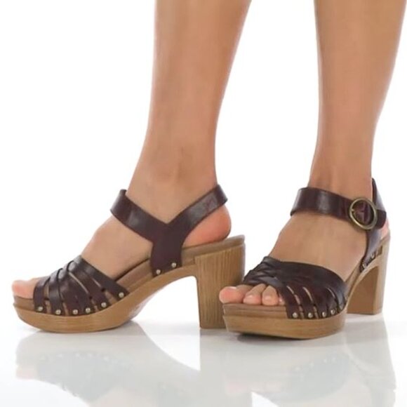 Dansko Dawson 41 US 10.5 11 Reddish Brown Vintage Ruby Platform Sandals Heels - Picture 2 of 12